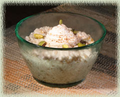 Rice Pudding With Bananas & Pistachio Nuts