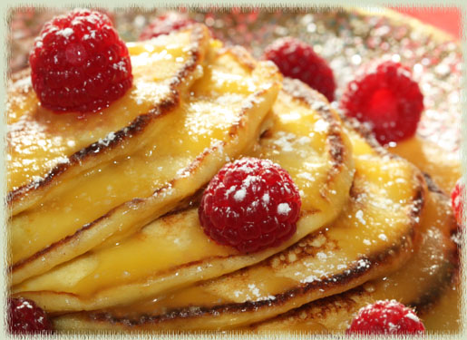 Bobby Flay's Lemon Ricotta Pancakes with Lemon Curd & Fresh Raspberries