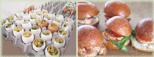 Scrambled Eggs; Salmon Burger Sliders