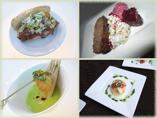 Rick Tramonto's po 'boy sandwich; Todd English's creation; PICI's Lobster Ravioli; Soup at the Lexus Lounge