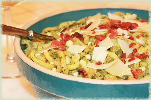 Zucchini, Corn & Basil Pasta with Bacon (gluten-free)