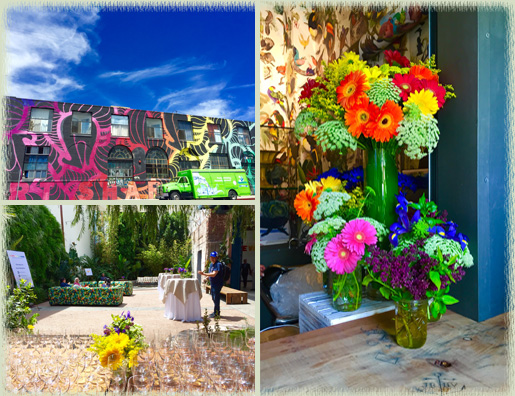 The LA Arts District; Flowers at the Millwick; the Millwick garden area