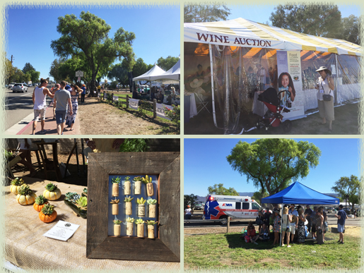 Revelers approaching the event entrance; Wine auction tent; misting booth; Santa Barbara Succulent Art booth