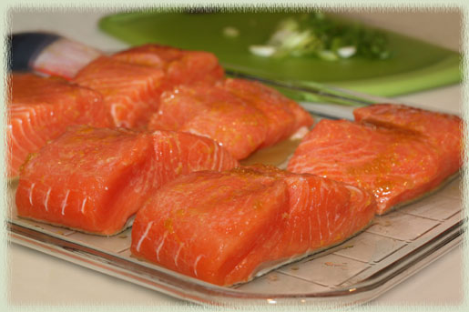 Uncooked Salmon Prepared to Walk the Plank